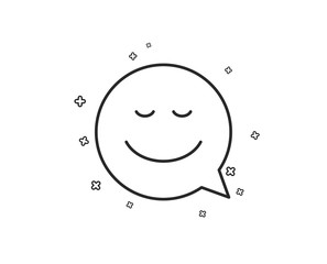 Comic speech bubble with Smile line icon. Chat emotion sign. Geometric shapes. Random cross elements. Linear Smile icon design. Vector