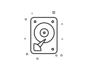 HDD icon. Hard disk storage sign. Hard drive memory symbol. Geometric shapes. Random cross elements. Linear HDD icon design. Vector