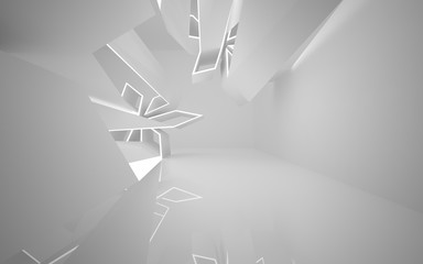 Abstract white interior of the future, with neon lighting. 3D illustration and rendering