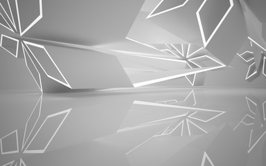 Abstract white interior of the future, with neon lighting. 3D illustration and rendering