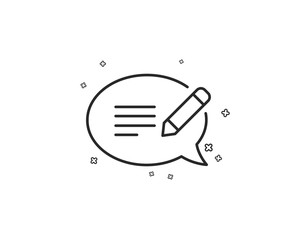 Message chat line icon. Speech bubble sign. Feedback symbol. Geometric shapes. Random cross elements. Linear Message icon design. Vector
