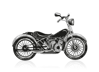 gezeichnetes schwarzes Motorrad auf weißem Grund