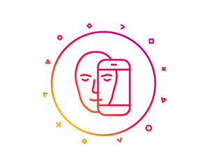 Face biometrics line icon. Facial recognition by phone sign. Head scanning symbol. Gradient pattern line button. Face biometrics icon design. Geometric shapes. Vector