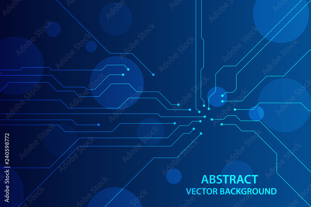 Wall mural Abstract futuristic circuit board Illustration, high computer technology dark blue color background. Hi-tech digital technology concept. vector illustration - Wall murals
