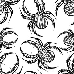 Seamless vector pattern of spider, black and white hand drawn ants. Sketch pencil liberty drawing. Print for fabric, wallpaper, backgrounds, wrapping, packaging, packing