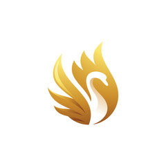 Gold swan logo design, elegant goose and wing vector icon © putra_purwanto