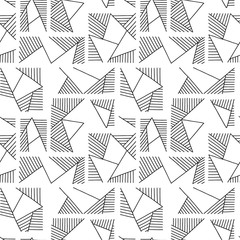 Seamless vector pattern. Black and white geometrical hand drawn background with rectangles, squares, triangles. Print for wallpaper, packaging, wrapping, fabric. Line drawing, graphic design