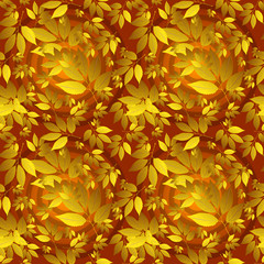 Seamless pattern from yellow leaves on a dark red background. Vector illustration. Suitable for fabric, wallpaper and wrapping paper