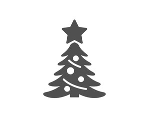 Christmas tree present icon. New year spruce sign. Fir-tree symbol. Quality design element. Classic style icon. Vector