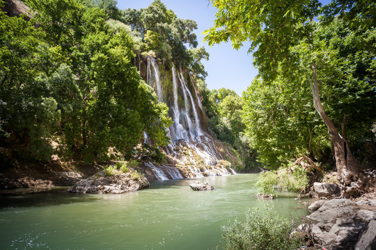 Waterfall, Rock, Landscape and nature around Khorramabad County, western Iran. One stop during a roadtrip in Iran. Hiking tours in the mountains and waterfalls. Bisheh, Lorestan Province.