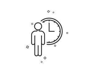Person waiting line icon. Service time sign. Clock symbol. Geometric shapes. Random cross elements. Linear Waiting icon design. Vector