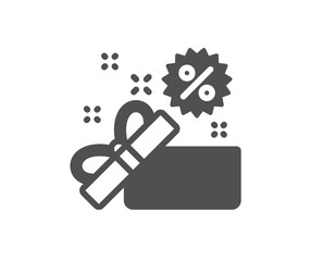 Sale gift box icon. Shopping discounts sign. Clearance symbol. Quality design element. Classic style icon. Vector