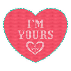 Pink knitted heart with love text greeting card