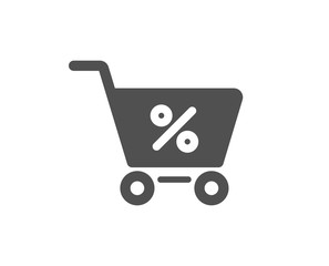 Shopping cart with Percentage icon. Online buying sign. Supermarket basket symbol. Quality design element. Classic style icon. Vector