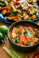 Delicious Asian food, for deliver at home, dinner with family and friends