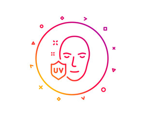 UV protection line icon. Skin care sign. Healthy face symbol. Gradient pattern line button. UV protection icon design. Geometric shapes. Vector