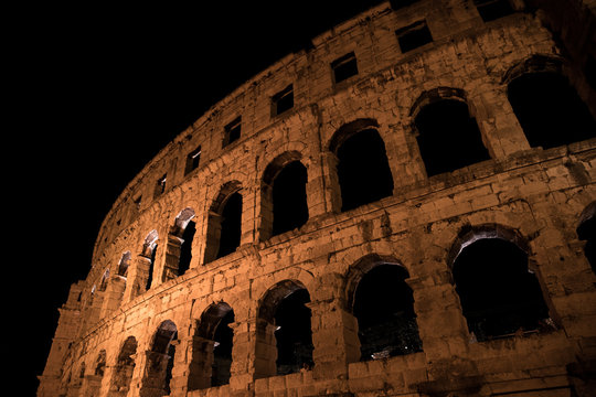 Arena In Pula, Croatia At Night