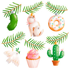 Awesome christmas tree toys isolated illustrations