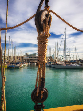 The dead eyes. Standing rigging of a sailing ship.