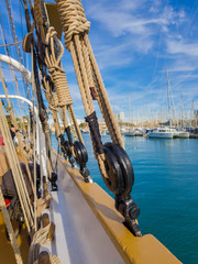 The dead eye and shroud. Standing rigging of a sailing ship.