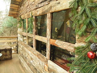 window wooden in the forest nature xmas firs logs