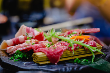 Wagyu beef in Japanese grilled restaurant with selective focus