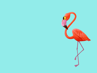 cute flamingo on blue background.