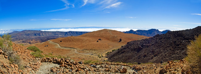 trail to the active volcano Teide, in the afternoon on the island of Tenerife