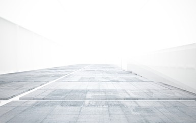 Obraz premium Abstract white and concrete interior multilevel public space with window. 3D illustration and rendering.