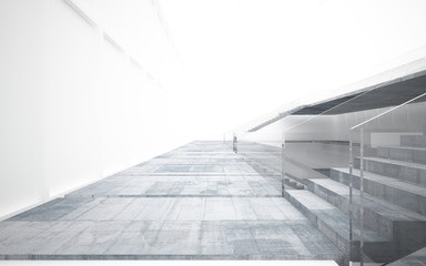 Obraz premium Abstract white and concrete interior multilevel public space with window. 3D illustration and rendering.