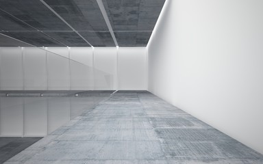 Obraz premium Abstract white and concrete interior multilevel public space with window. 3D illustration and rendering.