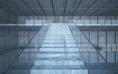 Abstract  concrete interior multilevel public space with window. 3D illustration and rendering.