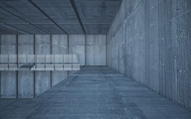Abstract  concrete interior multilevel public space with window. 3D illustration and rendering.