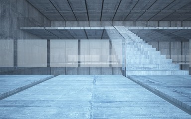 Abstract  concrete interior multilevel public space with window. 3D illustration and rendering.