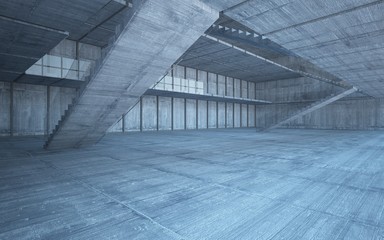 Abstract  concrete interior multilevel public space with window. 3D illustration and rendering.