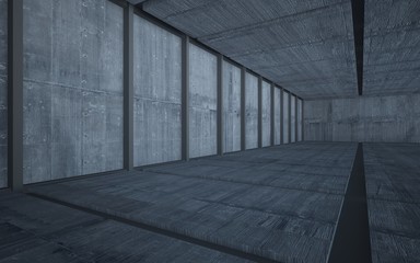Abstract  concrete interior multilevel public space with window. 3D illustration and rendering.
