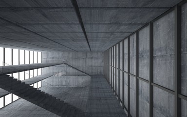 Abstract  concrete interior multilevel public space with window. 3D illustration and rendering.