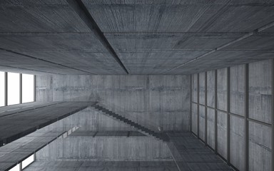 Abstract  concrete interior multilevel public space with window. 3D illustration and rendering.
