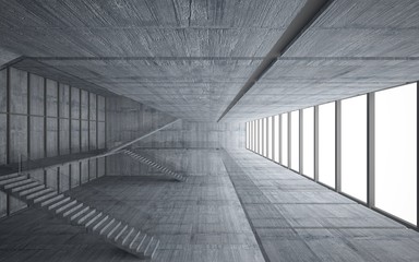 Abstract  concrete interior multilevel public space with window. 3D illustration and rendering.