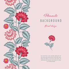 Romantic floral background with stylized flowers. Greeting card or invitation template