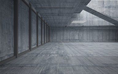 Abstract  concrete interior multilevel public space with window. 3D illustration and rendering.