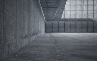 Abstract  concrete interior multilevel public space with window. 3D illustration and rendering.