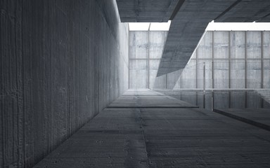 Abstract  concrete interior multilevel public space with window. 3D illustration and rendering.