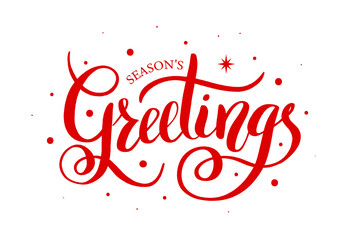 Season's Greetings brush calligraphy vector banner. Lettering winter frosty card red text on isolated background. Christmas posters, cards, headers, website