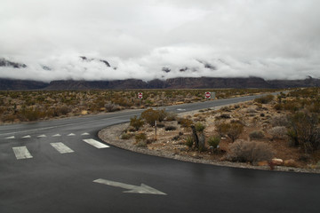 The road red rock canyon in Foggy day at nevada,USA