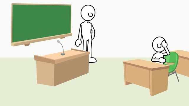 Klassenzimmer Schule Animation Mann weiss, 2d