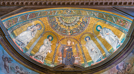 Fototapeta na wymiar Apse with golden mosaic in the Church of Santa Francesca Romana, in Rome, Italy.