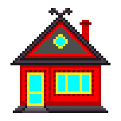 Pixel bright house. Vector image. Isolated object on white background. Isolate.