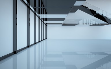 Obraz premium Abstract white and black interior multilevel public space with window. 3D illustration and rendering.