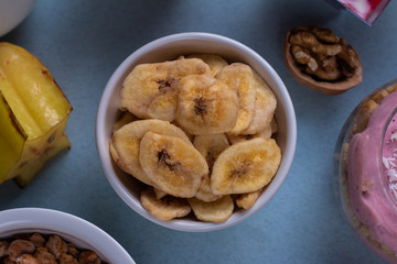 Bananas slices in a plate